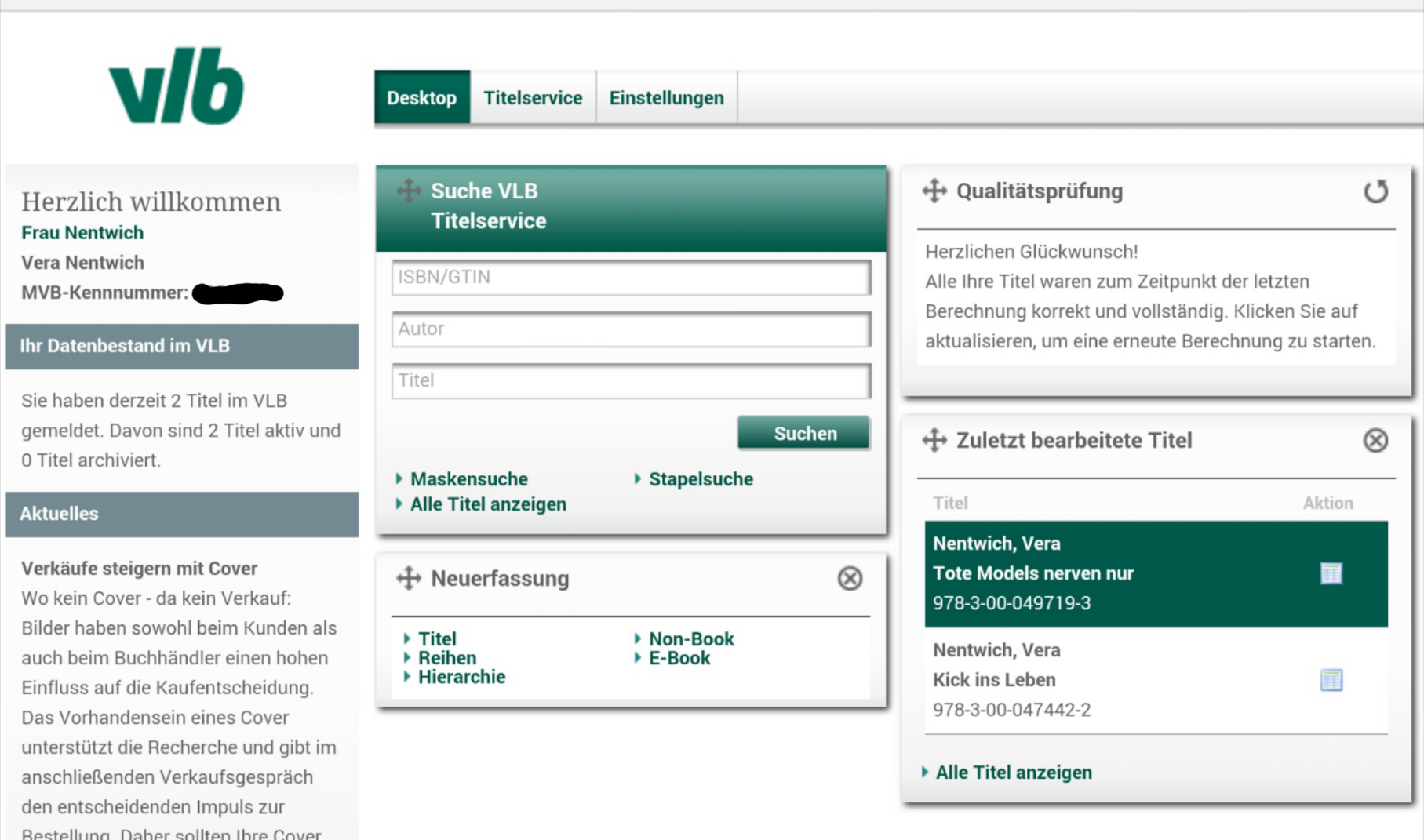 Die persönliche Konsole beim VLB