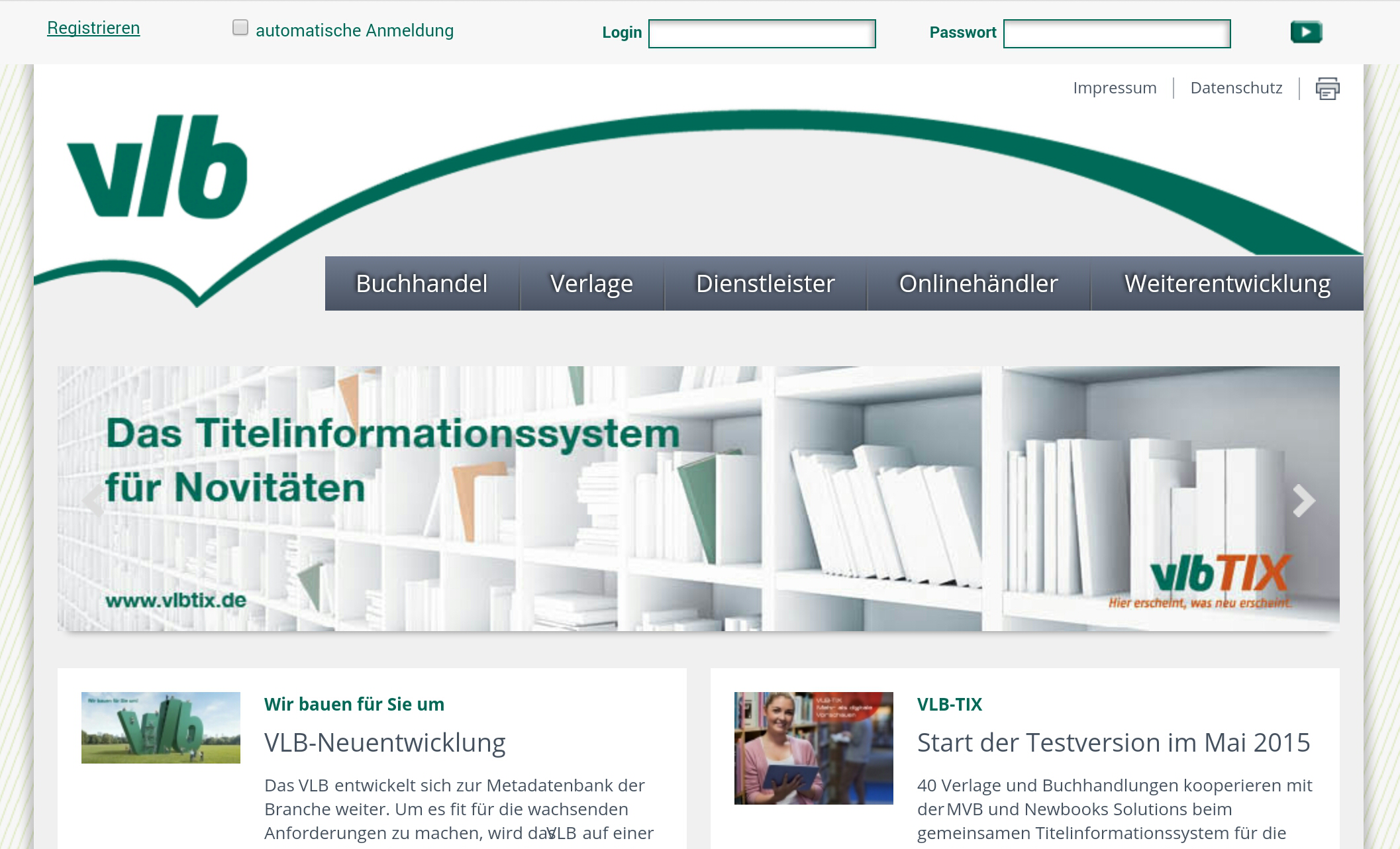 Startseite des VLB
